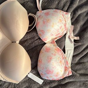Victoria's Secret Cream and Pink Floral Bras